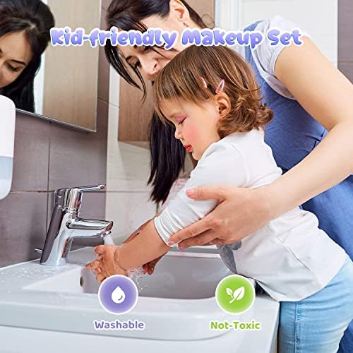PERRYHOME 35-Piece Washable Non-Toxic Kids Makeup Kit for Girls, Ages 3-12, Purple Frozen Set - Image 4