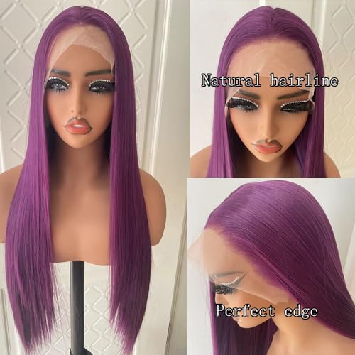 Dark Purple Lace Front Wigs Long Straight Glueless Purple Wigs for Black Women Synthetic Lace Front Wig with Natural Hairline for Cosplay… - Image 5