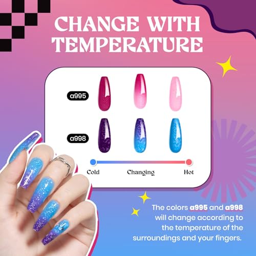 6 Pcs Temperature Color Changing Gel Nail Polish Set Solid Glitter - Image 6