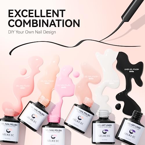 gelike ec Sheer Nude Gel Polish Set- Jelly Nail Polish Light Pink Gel with Liner, Neutral Color Jelly Soak Off UV Gel Nails for Nail Art French Manicure at Home 7ML 6PCS - Image 7