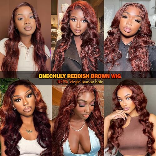 Reddish Brown 24 Inch 200% Density Human Hair Body Wave Lace Front Wig with Baby Hair - Image 2