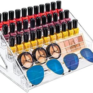 Sunglass Organizer 5 Layers Acrylic Nail Polish Organizer 60 Bottles - Clear Makeup Organizer for Makeup Palette Essential Oil - Large Capacity Nail Polish Shelf Sunglasses Holder