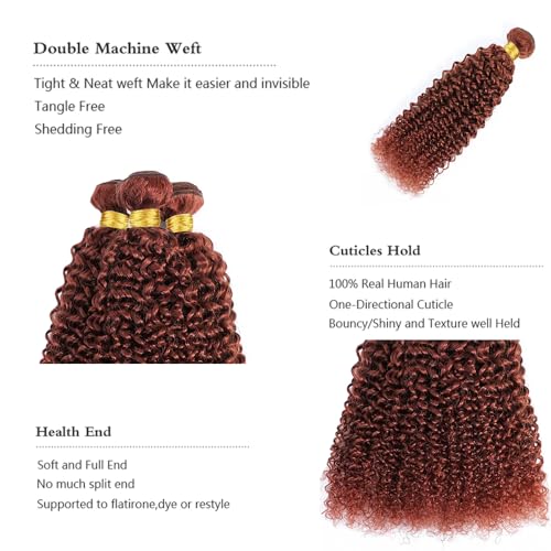 Reddish Brown Curly Wave Human Hair Bundles Color 33 Copper Red Kinky Curly Bundles 16 18 20 inch Brazilian Human Hair Double Weft Wet and Wavy Bundles Silky and Soft for Black Women - Image 4