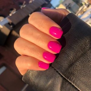 Hot Pink Press on Nails Short Nails for Women,KXAMELIE Square Glue on Nails Short Fake Nails Solid Color Acrylic Nails glue on Thick& Natural False Nails Gel Nails Set for Summer Mani