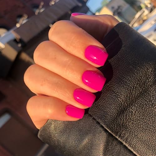Hot Pink Press on Nails Short Nails for Women,KXAMELIE Square Glue on Nails Short Fake Nails Solid Color Acrylic Nails glue on Thick& Natural False Nails Gel Nails Set for Summer Mani