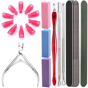 Borogo 23 Piece Cuticle Pusher and Cutter Remover Set with Nail File and Buffer Tools