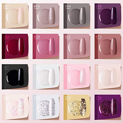 Gellen Gel Nail Polish Kit 16 Colors - With Top Coat Base Coat, Grays and Wine Popular Fall Winter Dark Colors, Solid Black White Shimmers Glitters Nail Art Colors Home Gel Manicure Set - Image 2