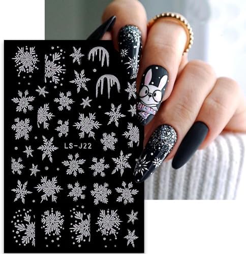 6 Sheets Christmas Nail Stickers Silver Glitter Snowflakes Nail Decals 3D Self-Adhesive Xmas Reindeer Nail Supplies Bell Snow French Nail Design Manicure Accessories for Women Girls Nail Decoration - Image 4