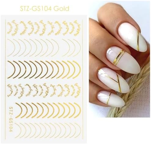 3D Rose Gold French Tip Nail Art Stickers with Simple Curved Lines - Pack of 3 - Image 2