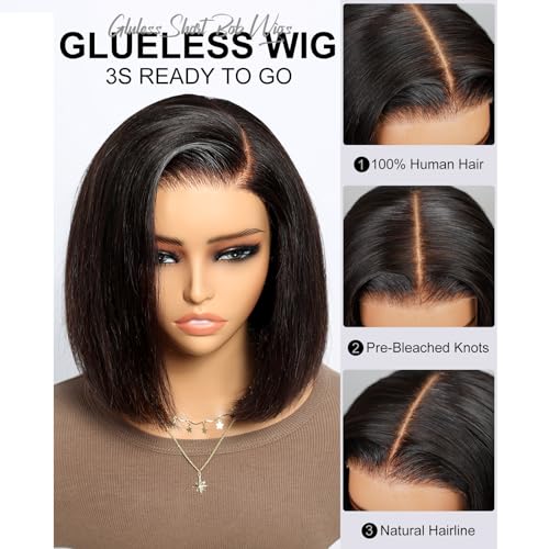 Arabella Hair 12 inch 5x6 Bob Wig Human Hair Real 210% Density Ready to Go Glueless Wig 12a Straight Bob Wigs Human Hair Pre Cut Lace Pre Bleached Tiny Knots (12 inch, 5x6 Glueless Bob) - Image 3