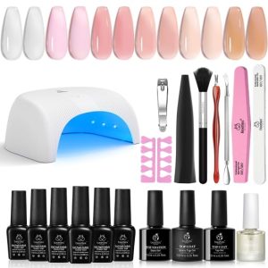Beetles Gel Nail Polish Kit with U V Led Nail Lamp 6 Colors White Sheer Pink Nude Jelly Brown Gel Polish Starter Kit Manicure Soak off UV Light Gel Nail Polish Set Salon DIY Nail Decoration