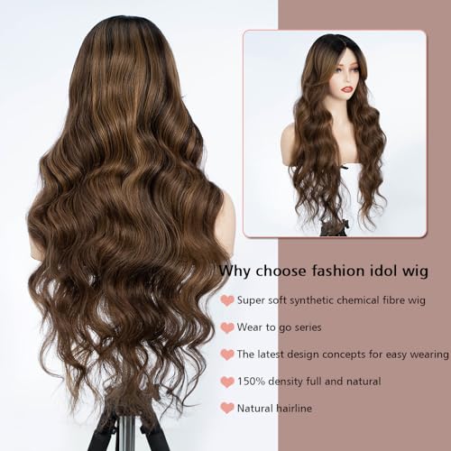 Fashion Idol 28 Inch Big Wavy Synthetic Lace Front Wig Heat Resistant Curtain Bangs - Image 3