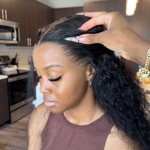 Yokada SKINLIKE HD Invisible Swiss Lace Human Hair Wig 13x6 Lace Front Deep Parting Space Wigs Deep Curly Style with Clean Hairline 180% Density for Black Women (24inch, 13x6 HD lace front) - Image 5