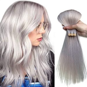 Platinum Silver Remy Human Hair Tape In Extensions 20 Pieces 22 Inch