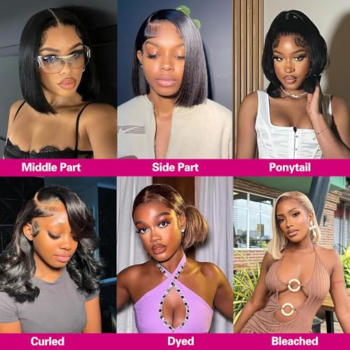 Bob Wig Human Hair, 13x4 HD Lace Front Wigs Human Hair, 10 Inch Glueless Transparent Lace Frontal Bob Wigs 180% Density 12A Brazilian Short Bob Wig for Women Pre Plucked with Baby Hair - Image 5
