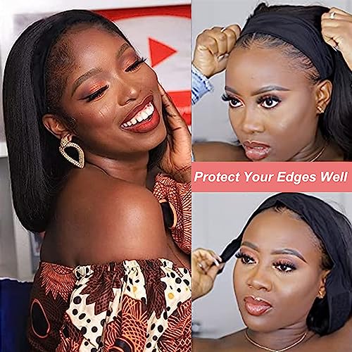 Bob Human Hair Headband Wigs Straight Headband Wigs For Black Women Short Bob Human Hair Wigs Color 1B Natural Black None Front Lace 150% Density Brazilian Human Hair Headband Wig (12") - Image 6