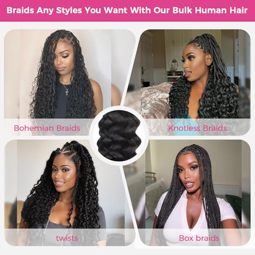 Human Braiding Hair Deep Wave Bulk Human Hair for Braiding 100% Virgin Hair Bulk 100g 2 Bundles/Pack No Weft Human Hair Extensions For Boho Braids Knotless Braid Box Braid Natural Black 18 Inch - Image 8