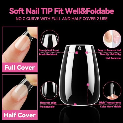 UNA GELLA Short Coffin Nail Tips 216pcs Short Coffin Press On Nails 12 Sizes Short Coffin Gel X Nail Tips Full Cover Nail Tips Soft Gel Acrylic Clear Fake Nails Extension for Home DIY Nail Salon - Image 3