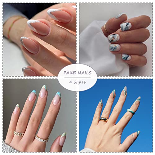 BABALAL Rhinestone Press on Nails Square Fake Nails Squoval Nails Short False Nails Glossy Acrylic Nails for Women and Girls - Image 8