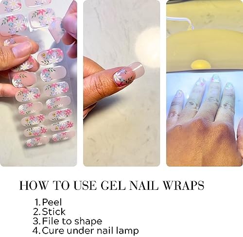 Gel Nail Strips - Quick & Easy Application Gel Nail Stickers, Long-Lasting Salon Quality, Chip Resistant, No Damage, Nail Art - Use Any Nail Lamp (Petal Perfection) (Petal Perfection) - Image 4