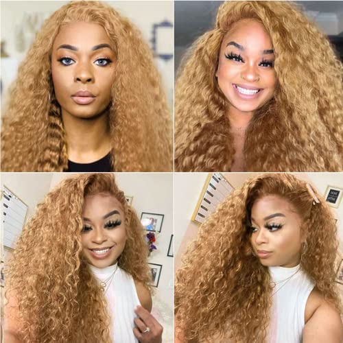 Human Hair Color 27 Curly Hair Bundles Human Hair 24 26 28 Inch Unprocessed Brazilian Virgin Hair 8A Grade Honey Blonde Kinky Curly Human Hair Bundles Double Weft Weave Extensions Hair - Image 2