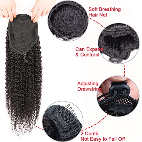 Ponytail Extension Kinky Curly Drawstring Ponytail Remy Human Hair 12-26 Inch Long Brazilian Cury Ponytail Clip In Extensions 100g/150g For Women Fake Hair (Color : Kinky Curly, Size : 20Inch 100g) - Image 4