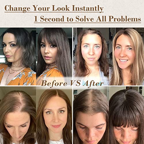 REECHO Hair Toppers for Women Real Human Hair, Hair Toppers with Bangs, Topper Hair Pieces for Women with Thinning Hair, Clip In Hair Topper Top Hair Extensions 10 Inch - Ombre Ash Blonde - Image 2