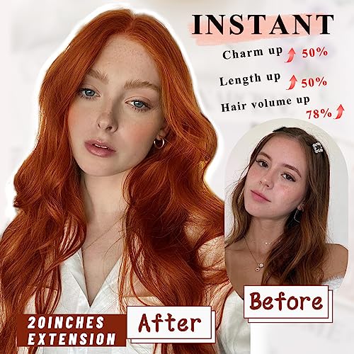 NAYOO 20 Inch Copper Red Long Wavy Clip-In Hair Extensions 4 Piece Thick Set - Image 4