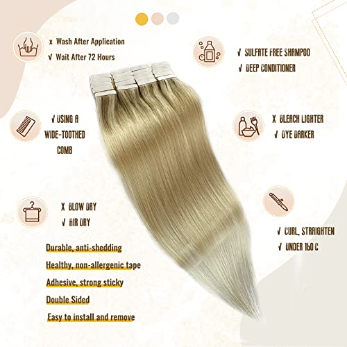 Smavida 20 Inch 9A Brazilian Human Hair Balayage Tape-In Extensions Ash Blonde to Light Blonde Mix - Image 6