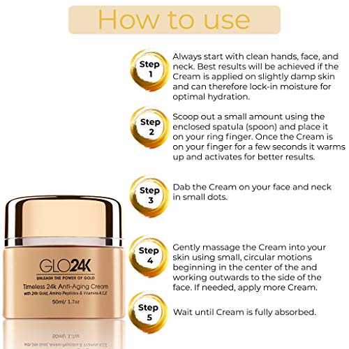 GLO24K Timeless Anti-Aging Cream with 24k Gold, Potent Peptides, and Vitamins A,C,E and Retinol - Image 3