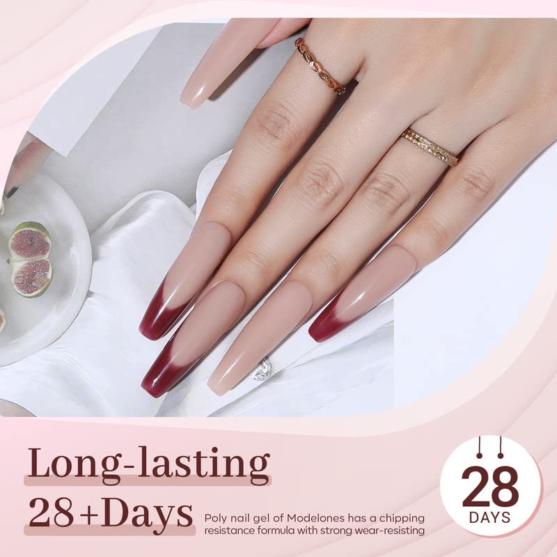 Modelones Poly Nail Gel Kit with Nail Lamp, 6 Colors Poly Nail Extension Gel Complete Kit Glitter Pink Red Builder Nail Gel Nail Strengthen Base Top Coat Set for Nail Art Starter DIY at Home - Image 6