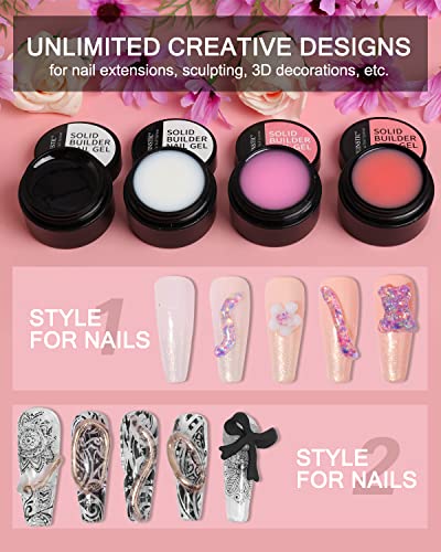 LOUINSTIC 0.7oz 4 Color Non-Sticky Builder Gel Nail Kit for Extensions and 3D Art - Image 7
