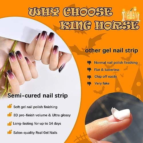 Halloween Semi Cured Gel Nail Stickers 24pcs Long Lasting Nail Wraps Salon-Quality Semi-Cured Gel Nail Strips UV Lamp Required Semicured Gel Nail Wraps for Women Manicure (Horror Blood 344) - Image 7