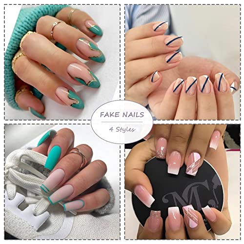 BABALAL Coffin Press on Nails Swirl Design Nails Long False Nails Glossy Fake Nails Red Acrylic Nails for Women and Girls - Image 7