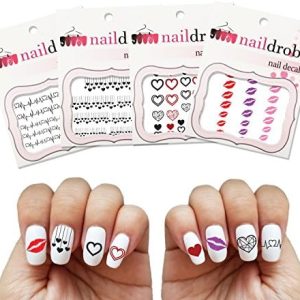 4 Pack Valentine's Day Water Slide Tattoo Nail Art Decal Sets (New Improved Version)