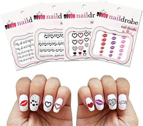 4 Pack Valentine's Day Water Slide Tattoo Nail Art Decal Sets (New Improved Version)