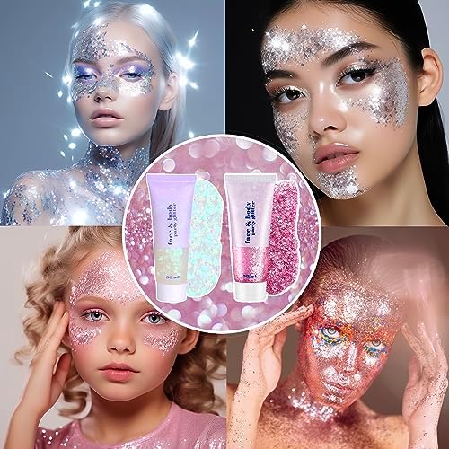 CCbeauty 50ml White and Pink Body Glitter Gel for Face, Hair, and Festivals - Shimmering Cosmetic - Image 4
