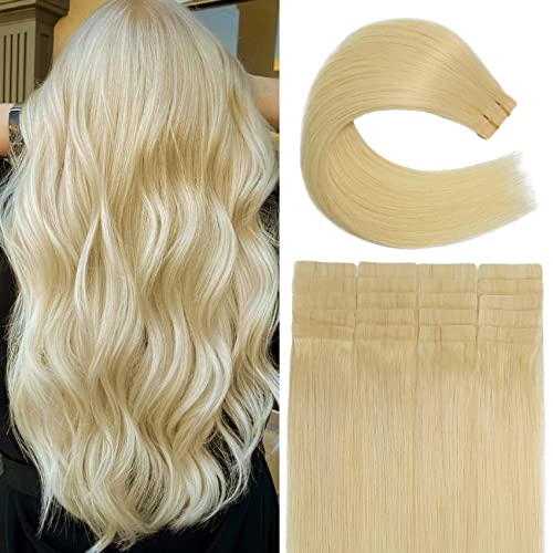 Purfasion Tape in Hair Extensions Remy Human Hair Platinum Blonde Invisible Skin Wef 18inch 40g 20 Pieces Staight Tape ins for Fashion Women (18Inch #60 40g) Blonde Extensions