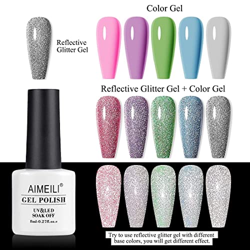 AIMEILI Reflective Gel Nail Polish Soak Off Reflective Glitter Gel Polish Holographic Diamond Glitter Nail Polish Kit Set of 12pcs X 8ml - Kit Set 7 - Image 6