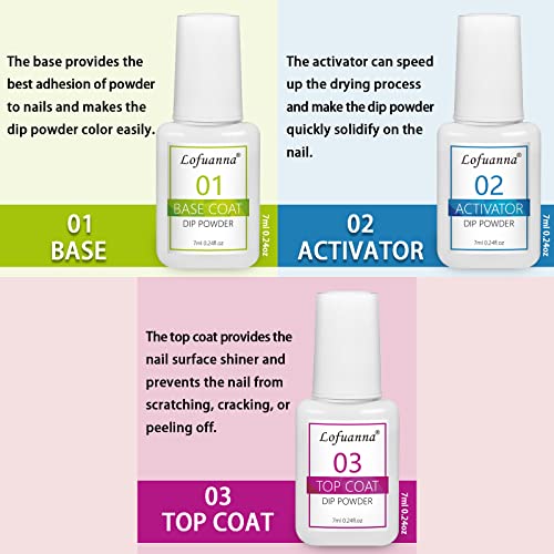 Lofuanna Dip Powder Nail Kit Starter Set 4 Colors, Base & Top Coat, No UV - Image 4