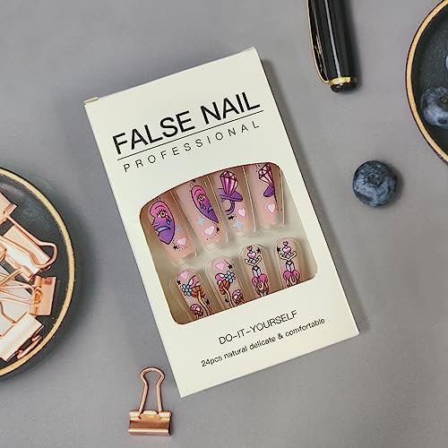 Long Pink Graffiti Ballerina False Nails for Women and Girls, 24 Piece Set - Image 5
