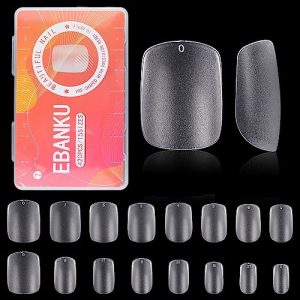 EBANKU 420Pcs Extra Short Soft Gel Nail Tips Kit for Nail Extensions,Full Cover Square Soft Acrylic Gel Nail Tips Matte Pre-shaped Double-sided Press on False Nail Tips 12 Sizes