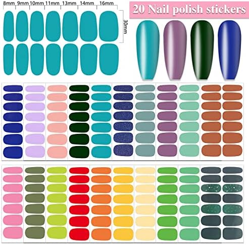 WOKOTO 20 Sheets Mutiple Solid Color Nail Wraps Full Cover Nail Stickers for Women Nail Art Polish Stickers Gel Nail Strips Stickers for Nails Stick On Nail Polish Strips Vivid Nail Gel Strips Set - Image 2