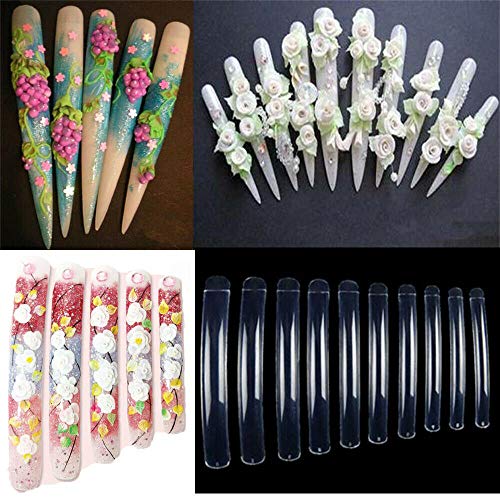 Yimart® 100pcs White/Clear/Natural Extra Long Curve Nail Tip UV Gel French Acrylic False Nail Art Salon long Tips (Natural) - Image 9