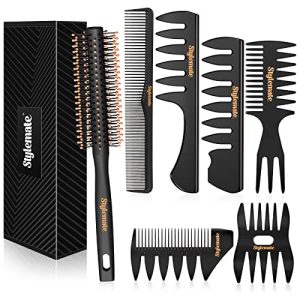 Hair Styling Combs and Brush Set For Men - Quiff Roller Brush For Adding Volume, Mens Styling Combs For Quiff, Pompadour, Slicked-back, Fauxhawk, Undercut