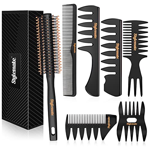 Hair Styling Combs and Brush Set For Men - Quiff Roller Brush For Adding Volume, Mens Styling Combs For Quiff, Pompadour, Slicked-back, Fauxhawk, Undercut