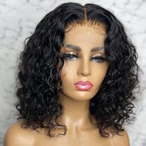 Short Bob Curly HD Invisible 13X6 Lace Frontal Wig Human Hair for Women with Baby Hair Bleached Knots Brazilian Virgin Short Loose Deep Water Wave HD Lace Human Hair Wigs 150 Density