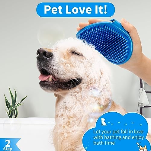 3 Piece Pet Bath Brush Set for Short and Long Hair Dogs Blue/White - Image 3