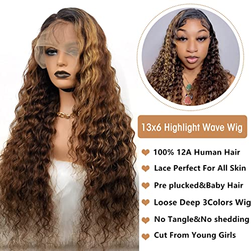 20inch Loose Deep Wave P4/27/30 Highlight 13x6 HD Transparent Lace Front Wigs Ombre Human Hair Wet and Wavy Curly Glueless Lace Frontal Wigs Pre Plucked with Baby Hair 180% Density - Image 4