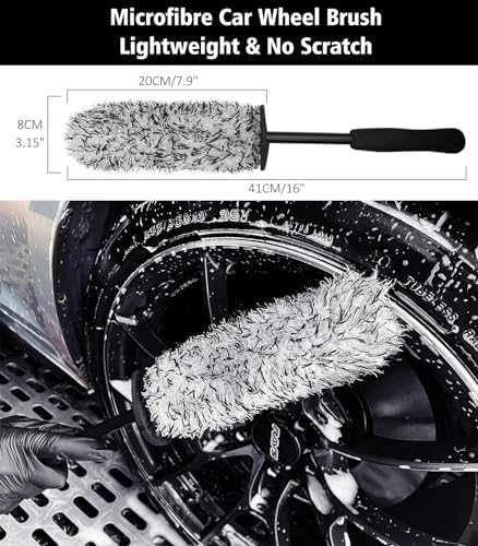 Green 4 Pack Microfiber Car Wheel Brush Kit Long Handle Bendable Rim Cleaner - Image 2